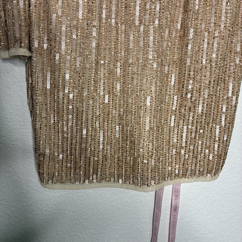 Mac Duggal Champagne Sequin Beaded Cocktail Dress 10 NWT - Picture 5 of 12